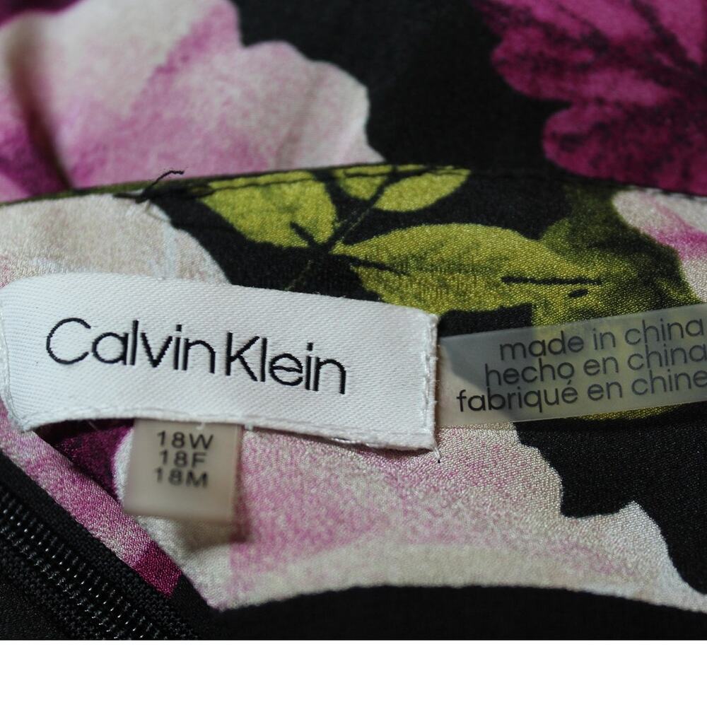 Calvin Klein Floral Faux Wrap A-Line Midi Skirt Black Pink White Women’s 18W - Picture 7 of 8